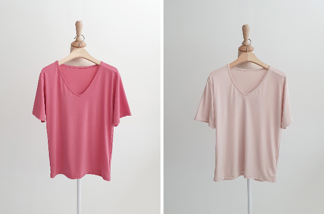 반팔 티셔츠 핑크 색상 이미지-S1L43